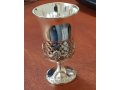 Six Small Stem Kiddush Cups Standing on Matching Tray - Silver Plated