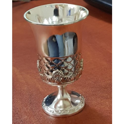 Six Small Stem Kiddush Cups Standing on Matching Tray - Silver Plated