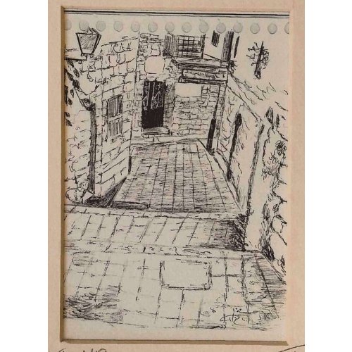 Sketch Print of Narrow Alleyway in Safed - YehuditsArt