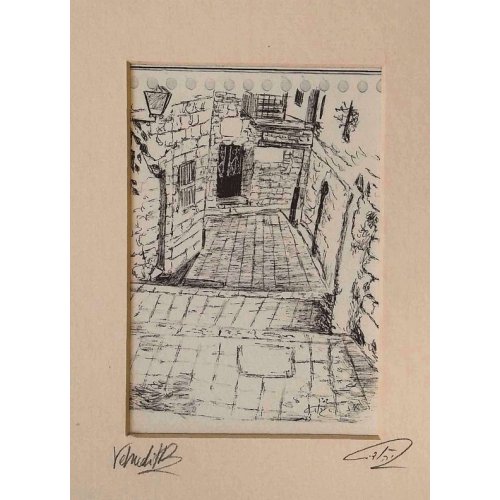 Sketch Print of Narrow Alleyway in Safed - YehuditsArt