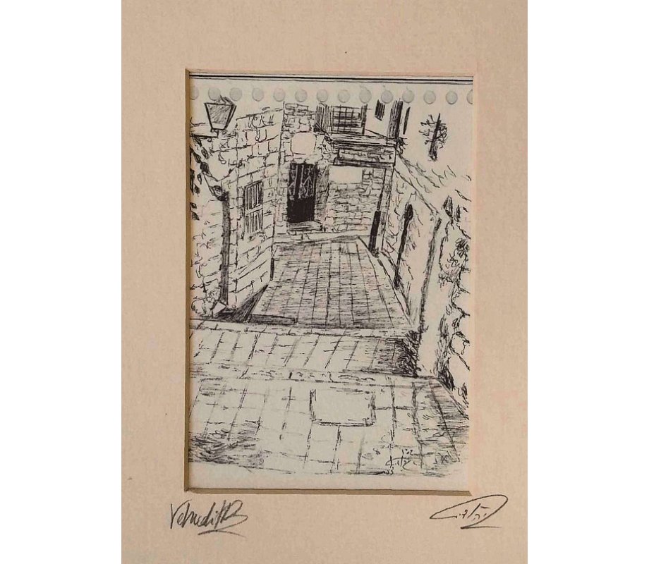 Sketch Print of Narrow Alleyway in Safed - YehuditsArt