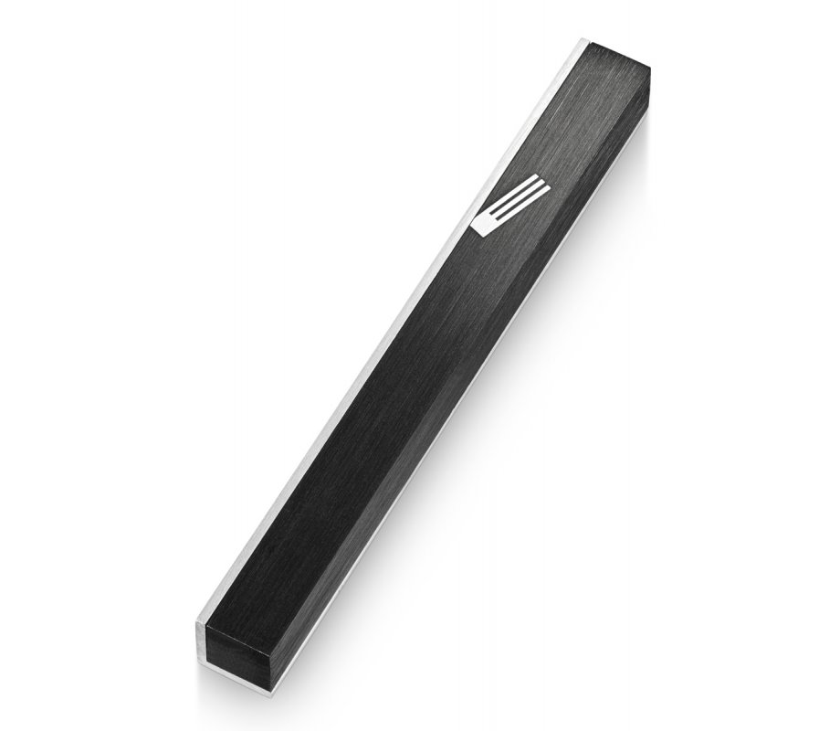 Slanting Shin Letter on Edge of Smooth Black Mezuzah Case by Adi Sidler