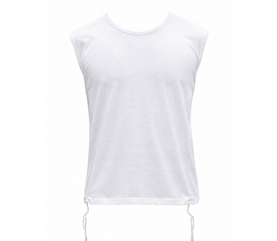 Sleeveless Undershirt with Tzitzit Attached Adult Size - White