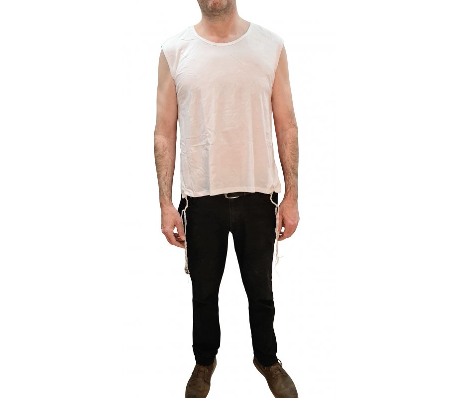 Sleeveless Undershirt with Tzitzit Attached Adult Size - White