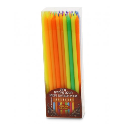Slender Hanukkah Candles in Assorted Colors, Extra Long