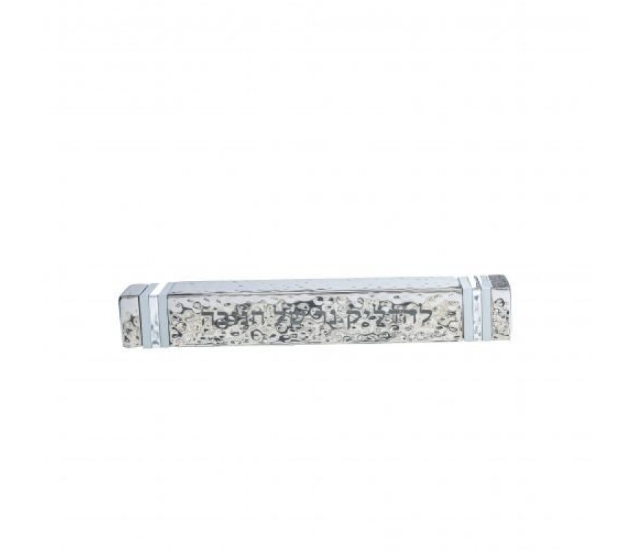 Sliding Compact Pocket Menorah with Blessing Words, Silver Stripes - Yair Emanuel