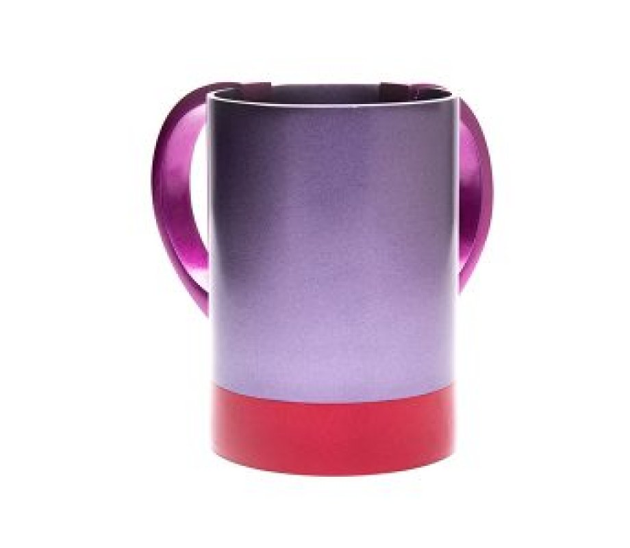 Small Aluminum Two Tone Netilat Yadayim Wash Cup, Purple and Red - Yair Emanuel