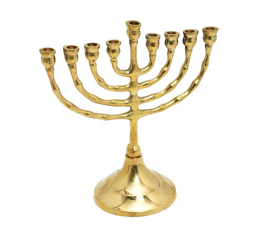 Small Antique Gold Hanukkah Menorah with Curving Branches, For Candles - 7 Inches