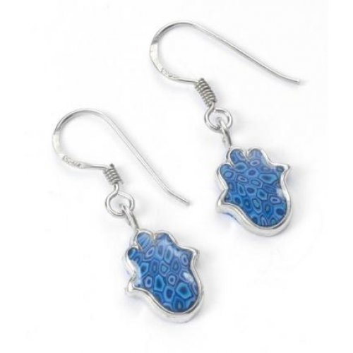 Small Blue Hamsa Earrings by Adina Plastelina