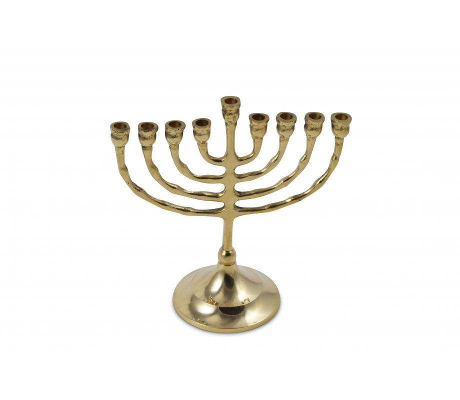 Small Brass Hanukkah Menorah with Curving Branches, For Candles - 6 Inches