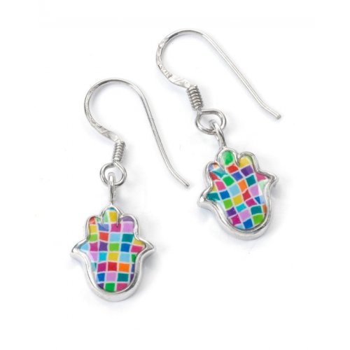 Small Mosaic Design Hamsa Earrings by Adina Plastelina