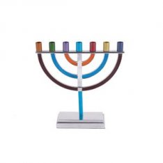 Small Seven Branch Menorah, Classic and Colorful at 6 Inches Height - Yair Emanuel