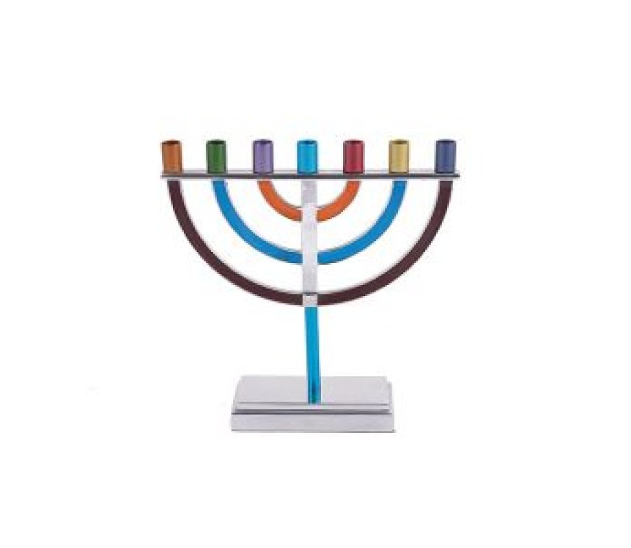 Small Seven Branch Menorah, Classic and Colorful at 6 Inches Height - Yair Emanuel
