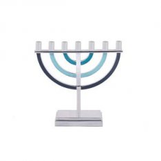 Small Seven Branch Menorah, Shades of Blue at 5.9 Inches Height - Yair Emanuel