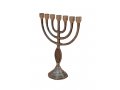 Small Seven Branch Menorah with Brass Antique Finish, Fish Design - 8 Height