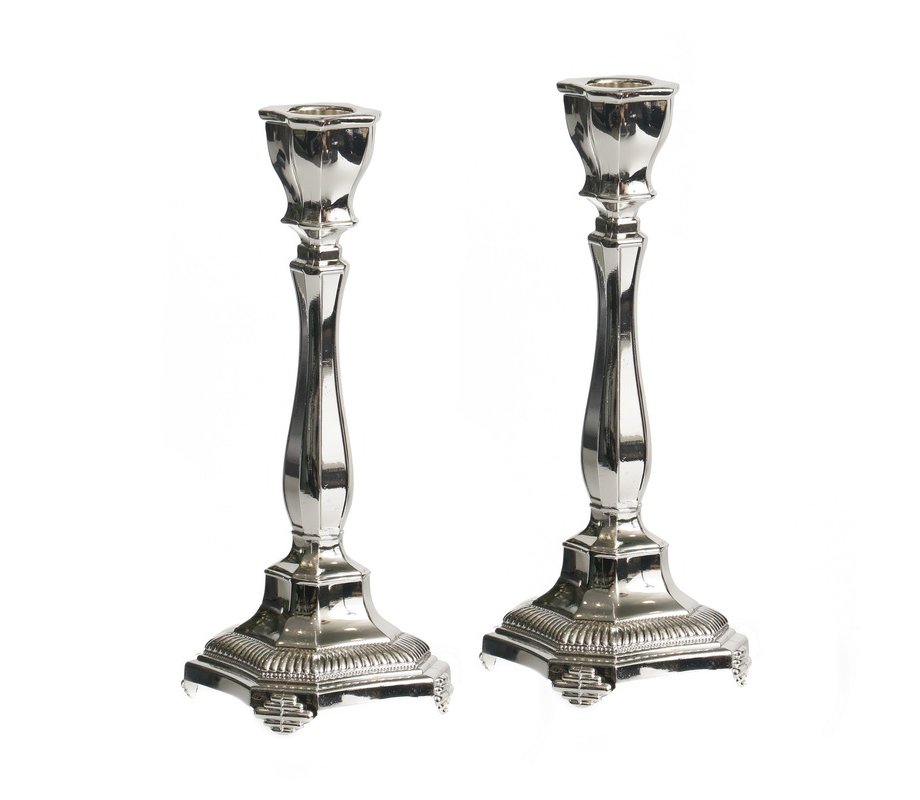 Small Shabbat Candlesticks, Gleaming Silver Plated - Classic Curved Design