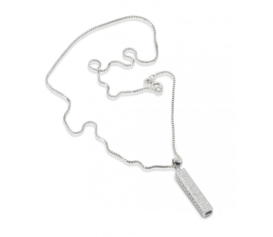 Small Square Mezuzah Necklace Pendant in Sterling Silver