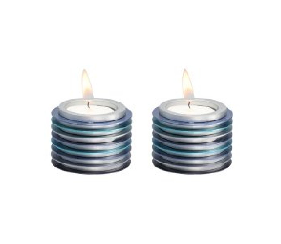 Small Tea Light Candlesticks as Stacked Discs, Colorful - Yair Emanuel