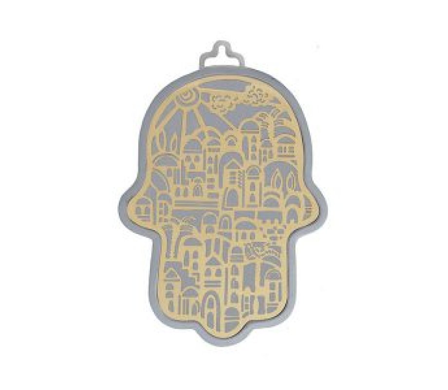 Small Wall Hamsa with a Delicate Jerusalem Overlay, Choice of Colors - Yair Emanuel
