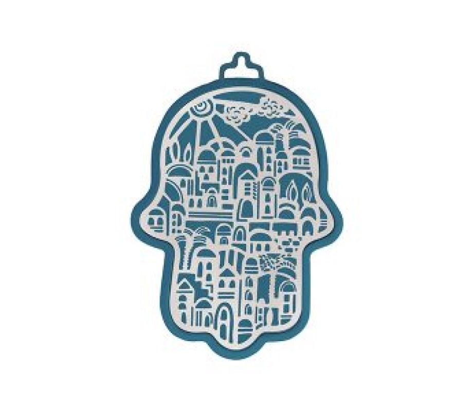 Small Wall Hamsa with a Delicate Jerusalem Overlay, Choice of Colors - Yair Emanuel