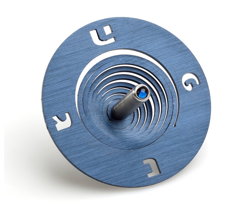 Spiral Coil Hanukkah Dreidel |Brushed Aluminum, Blue - Adi Sidler