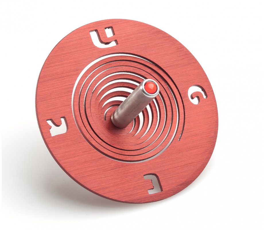 Spiral Coil Hanukkah Dreidel Brushed Aluminum, Red - Adi Sidler