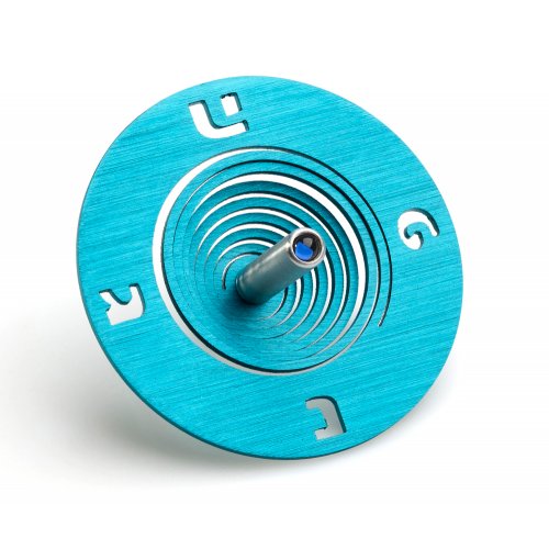 Spiral Coil Hanukkah Dreidel |Brushed Aluminum, Turquoise - Adi Sidler