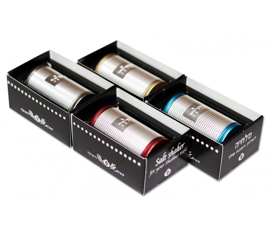 Spiral Design Salt Shaker with Hebrew Plaque, Silver and Gold - Dorit Judaica