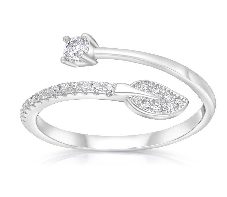 Spiral Leaf and Zircon Star Sterling Silver Adjustable Ring Adorned with Zircons