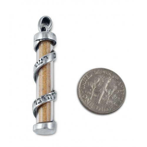 Spiral Mezuzah Pendant with Shema Yisrael and Sand from Holy Land - Sterling Silver