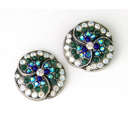 Spiral Small Earrings with Blue Green and Crystal Semi Precious Stones - Amaro