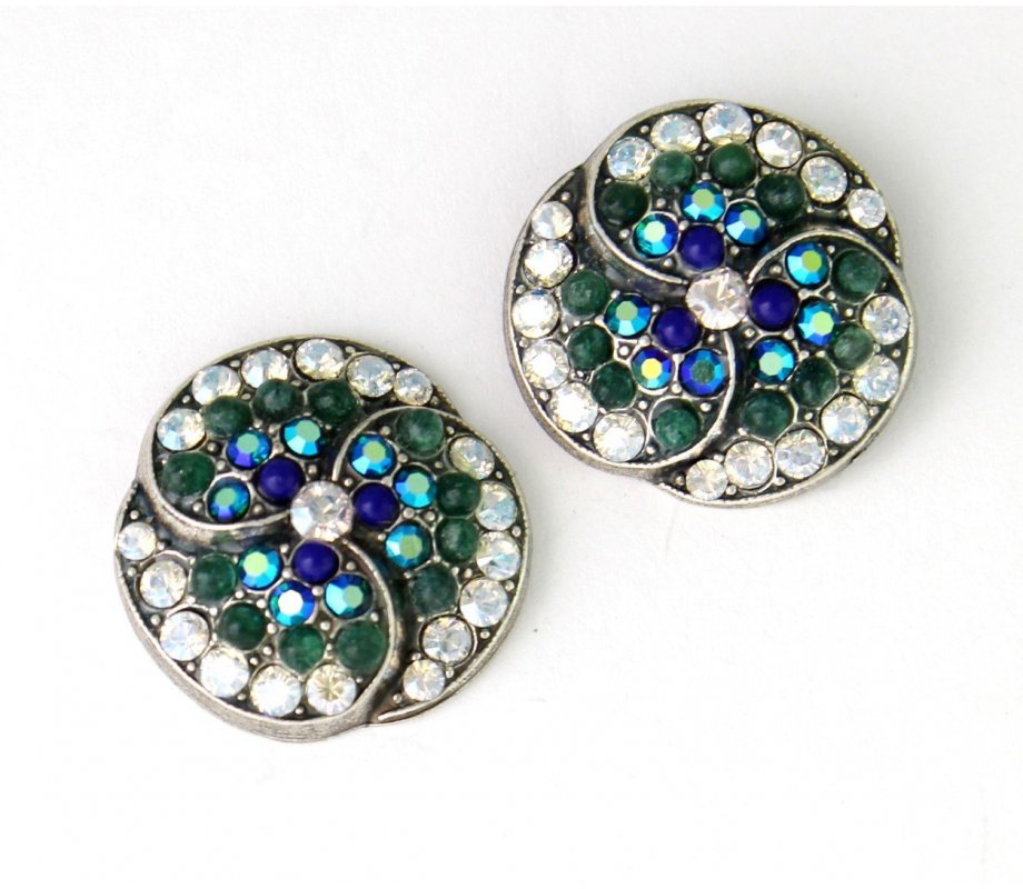 Spiral Small Earrings with Blue Green and Crystal Semi Precious Stones - Amaro