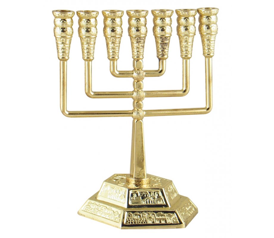 Square Gold Color 7 Branch Jerusalem Menorah