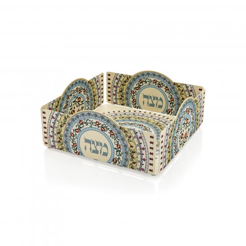 Square Matzah Tray with Raised Mandala Pomegranates, Colorful - Dorit Judaica