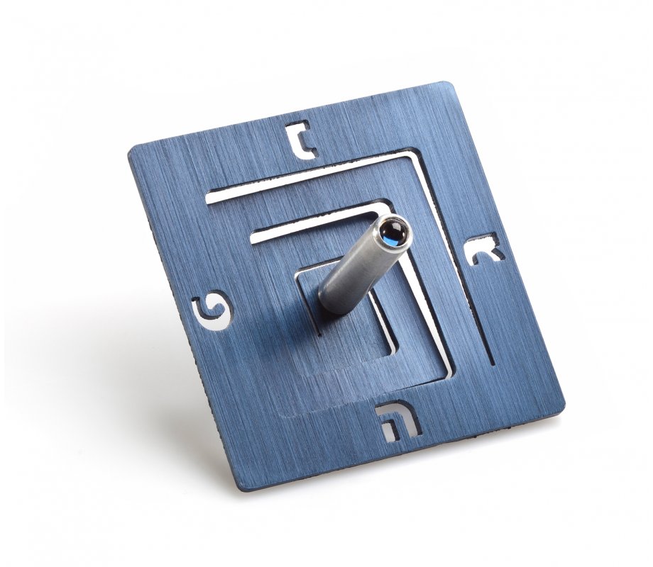 Square Spiral Hanukkah Dreidel Brushed Aluminum, Blue - Adi Sidler