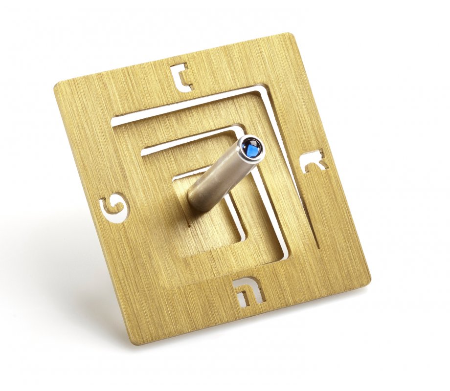 Square Spiral Hanukkah Dreidel Brushed Aluminum, Gold - Adi Sidler
