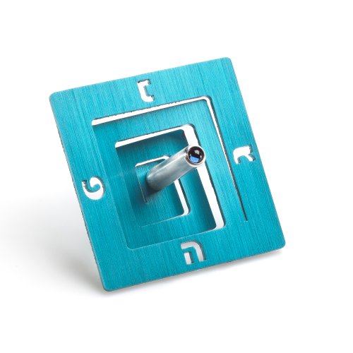Square Spiral Hanukkah Dreidel Brushed Aluminum, turquoise - Adi Sidler