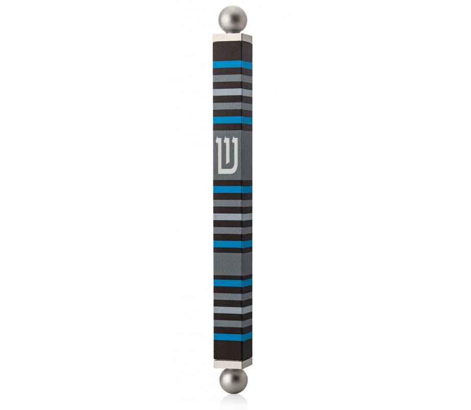 Square Tube Mezuzah Case with Knobs, Black Gray & Turquoise - Dorit Judaica