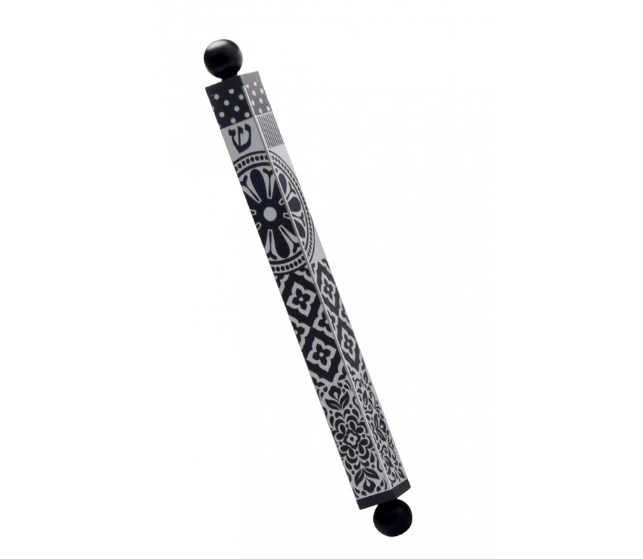 Square Tube Mezuzah Case with Knobs, Black and Gray Shapes – Dorit Judaica