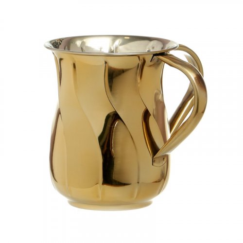Stainless Stainless Steel Netilat Yadayim Wash Cup  Gold Wave