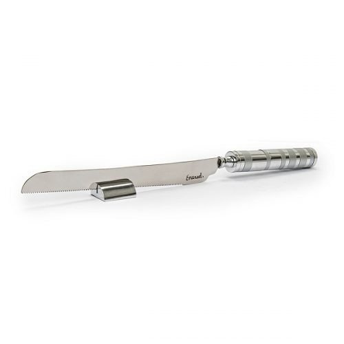 Stainless Steel Challah Knife with Stand, Decorated Silver Handle - Yair Emanuel