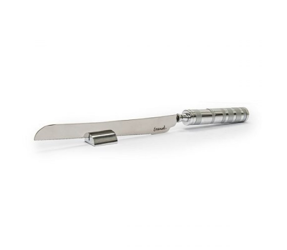 Stainless Steel Challah Knife with Stand, Decorated Silver Handle - Yair Emanuel