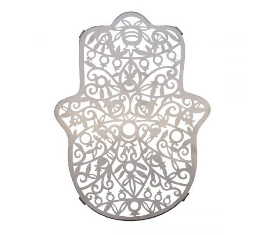 Stainless Steel Hamsa Shape Trivet Pot Holder with Pomegranate Design - Yair Emanuel
