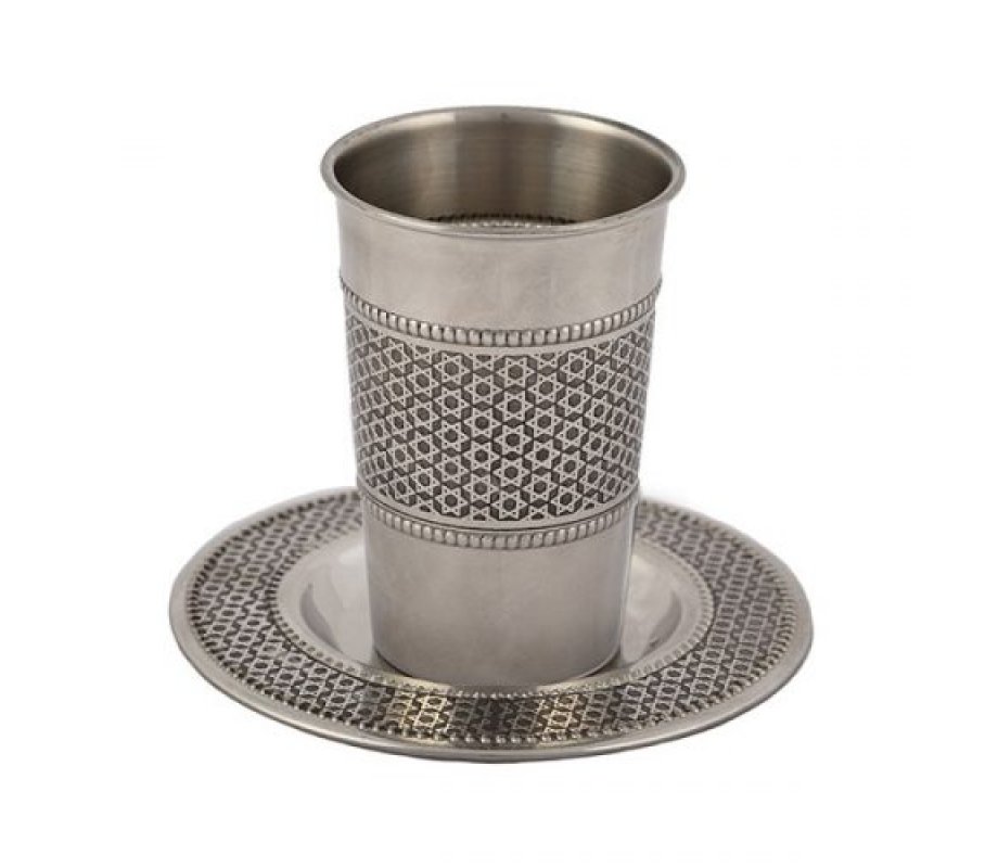 Stainless Steel Kiddush Cup and Saucer, Star of David - Yair Emanuel