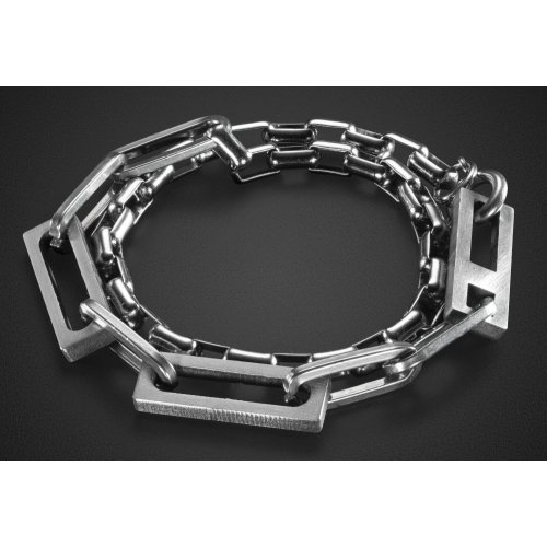 Stainless Steel Man's Bracelet  Various Sized Links on Double Chain
