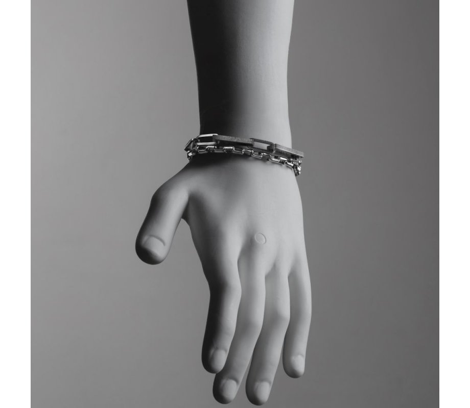 Stainless Steel Man's Bracelet  Various Sized Links on Double Chain