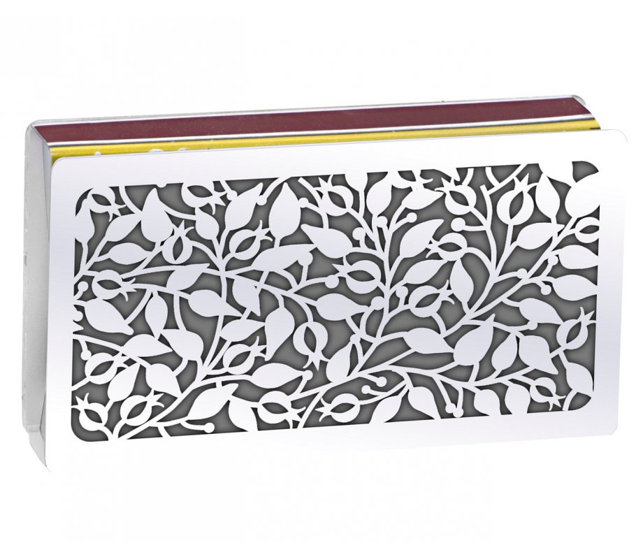 Stainless Steel Matchbox Holder, Flowing Pomegranate Design - Dorit Judaica