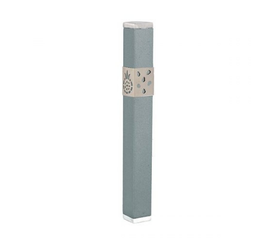 Stainless Steel Mezuzah Case, Cutout Pomegranates - Yair Emanuel