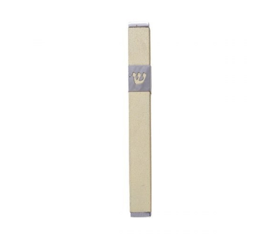 Stainless Steel Mezuzah Case with Cutout Shin Letter, Pearl - Yair Emanuel