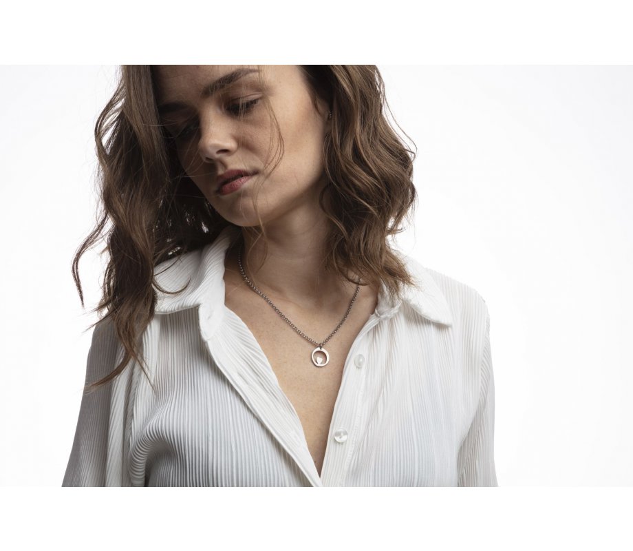 Stainless Steel Necklace with Heart in Circle Pendant - Adi Sidler